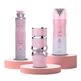 Lattafa Yara 3-Piece Set (3.4oz EDP Spray + 6.7oz Body Deo + Air Freshener)
